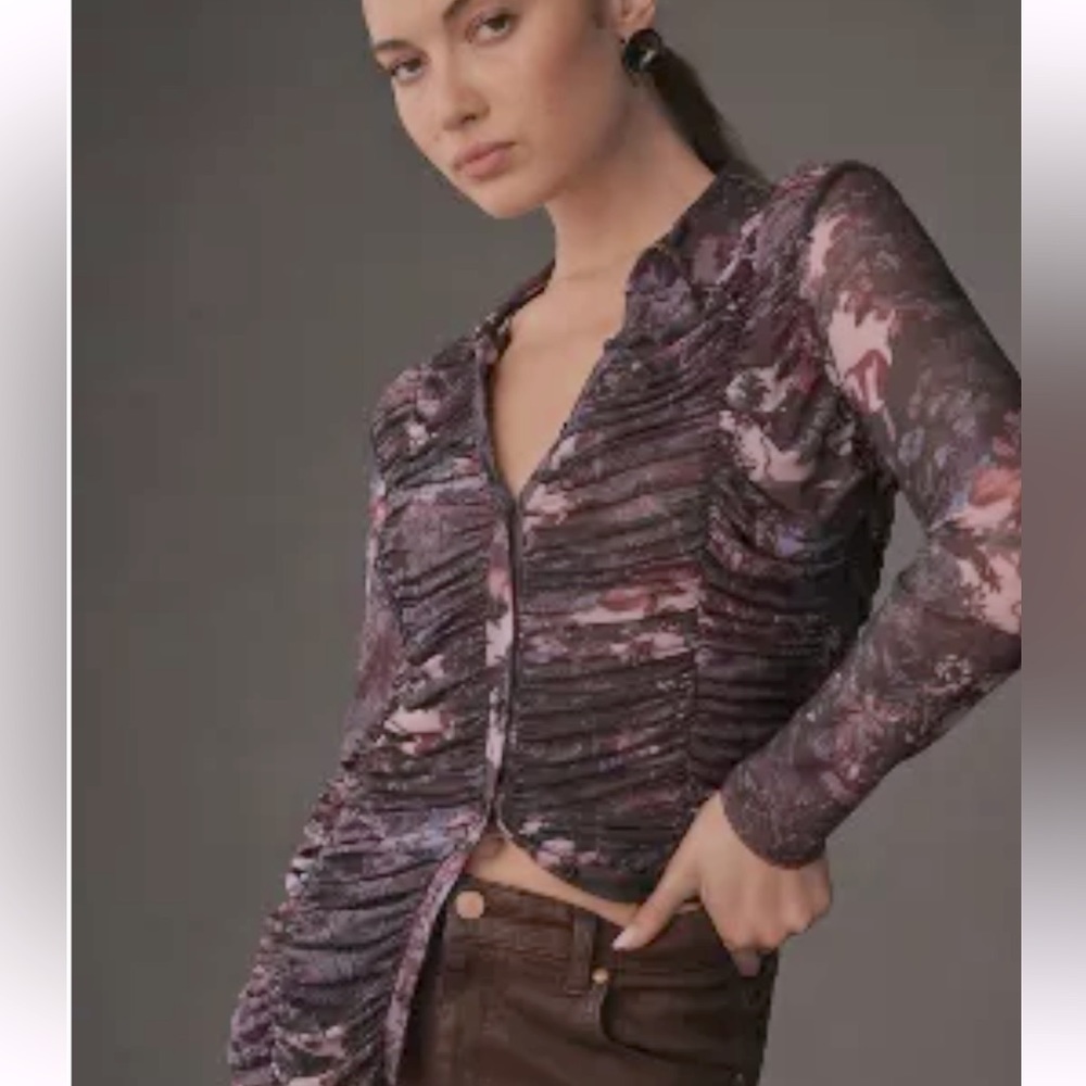 Anthropology PILCRO COLLARED
MESH LONG-SLEEVE
SHIRT sz  XS